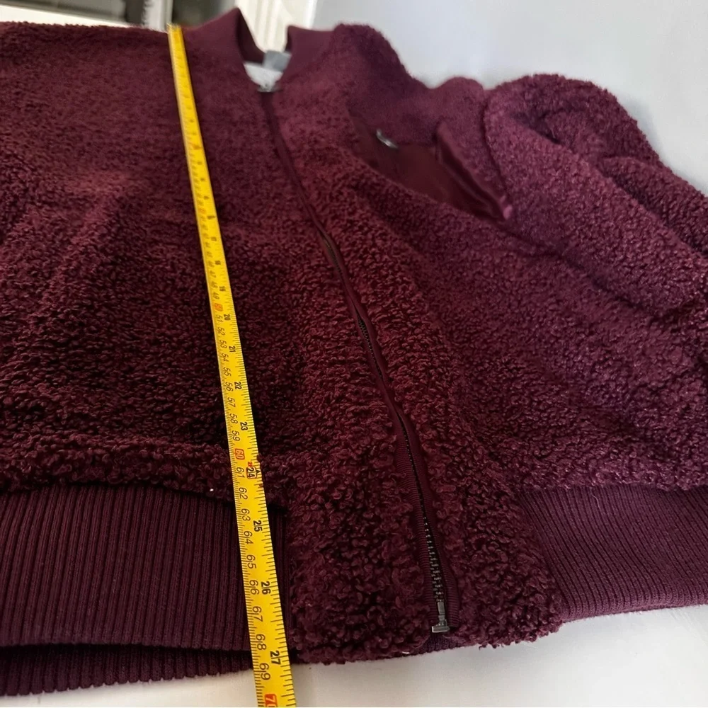 Bench Teddy Bear Bomber Jacket Maroon Zipper Pockets Size S - Picture 9 of 10